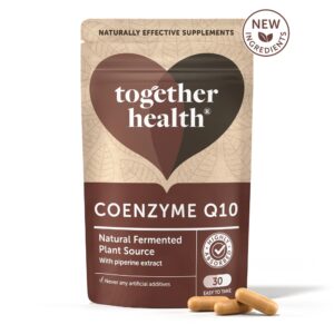 Together Health Ubikinoni Q10 sisältää luonnollisesti fermentoitua, stabiilissa muodossa olevaa koentsyymi Q10:tä. Yksi kapseli sisältää 100 mg ubikinonia.