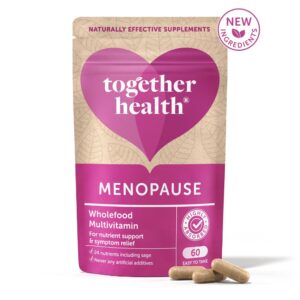 Vegaaninen Together Menopause on vaihdevuosien ajalle kehitetty monivitamiini, joja sisältää myös KSM-66®-ashwagandhaa ja salviauutetta.