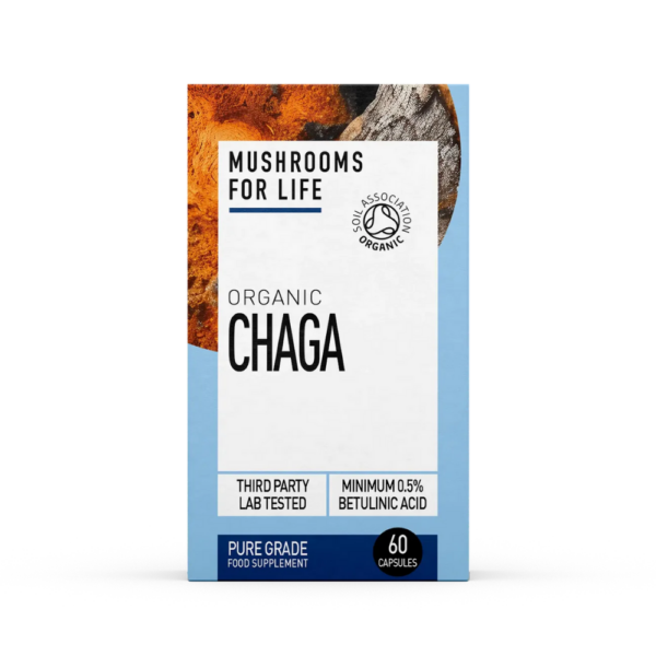 Mushrooms For Life 100% luomulaatuinen pakurikääpävalmiste kätevässä kapselimuodossa