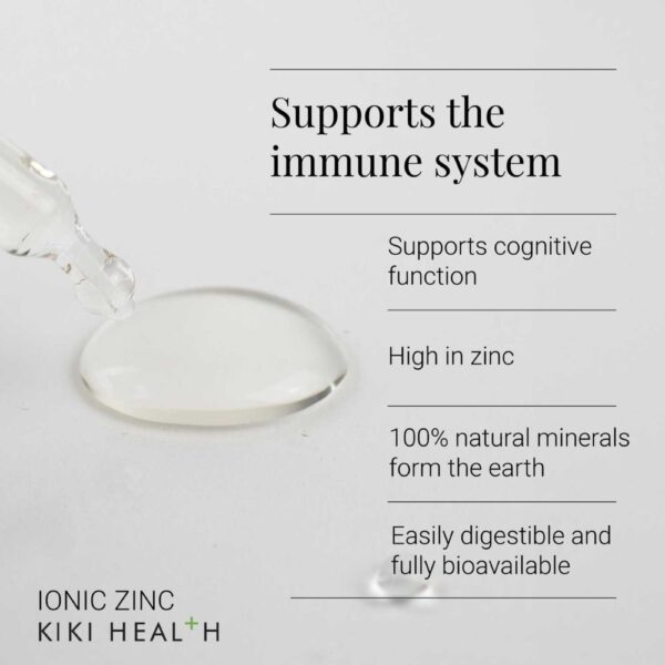 Kiki Ionic Zinc on nestemäinen mineraalivalmiste, joka sisältää sinkkiä ionisoidussa, hyvin biosaatavassa muodossa.