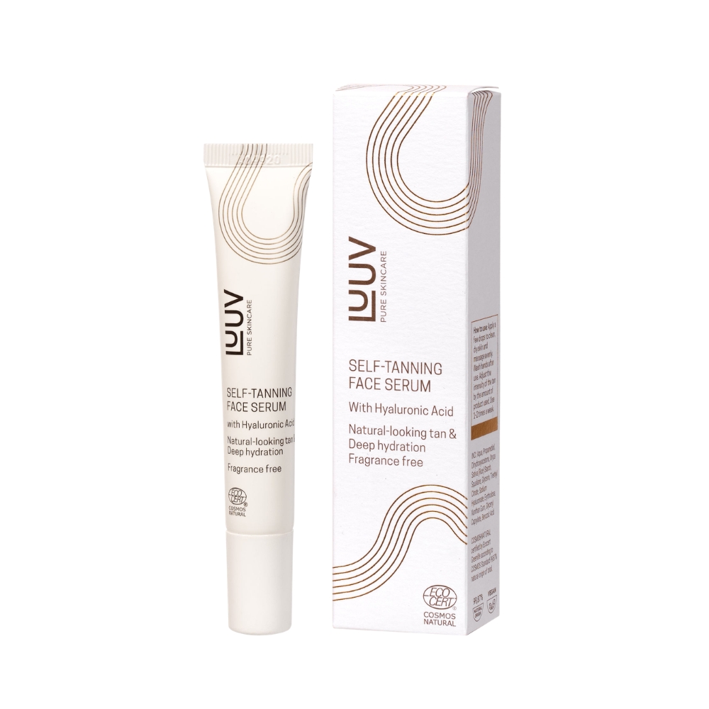 Luuv Self-Tanning Face Serum on tuoksuton itseruskettava seerumi, joka antaa kasvoillesi luonnollisen ja hehkuvan kauniin päivetyksen.