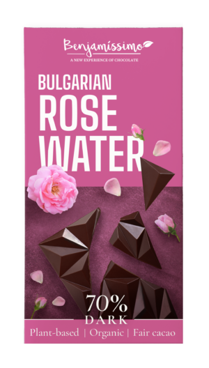 Benjamissimo Bulgarian Rose Water tumma suklaa on yhdistelmä luomu tummaa suklaata sekä bulgarian ruusuvettä