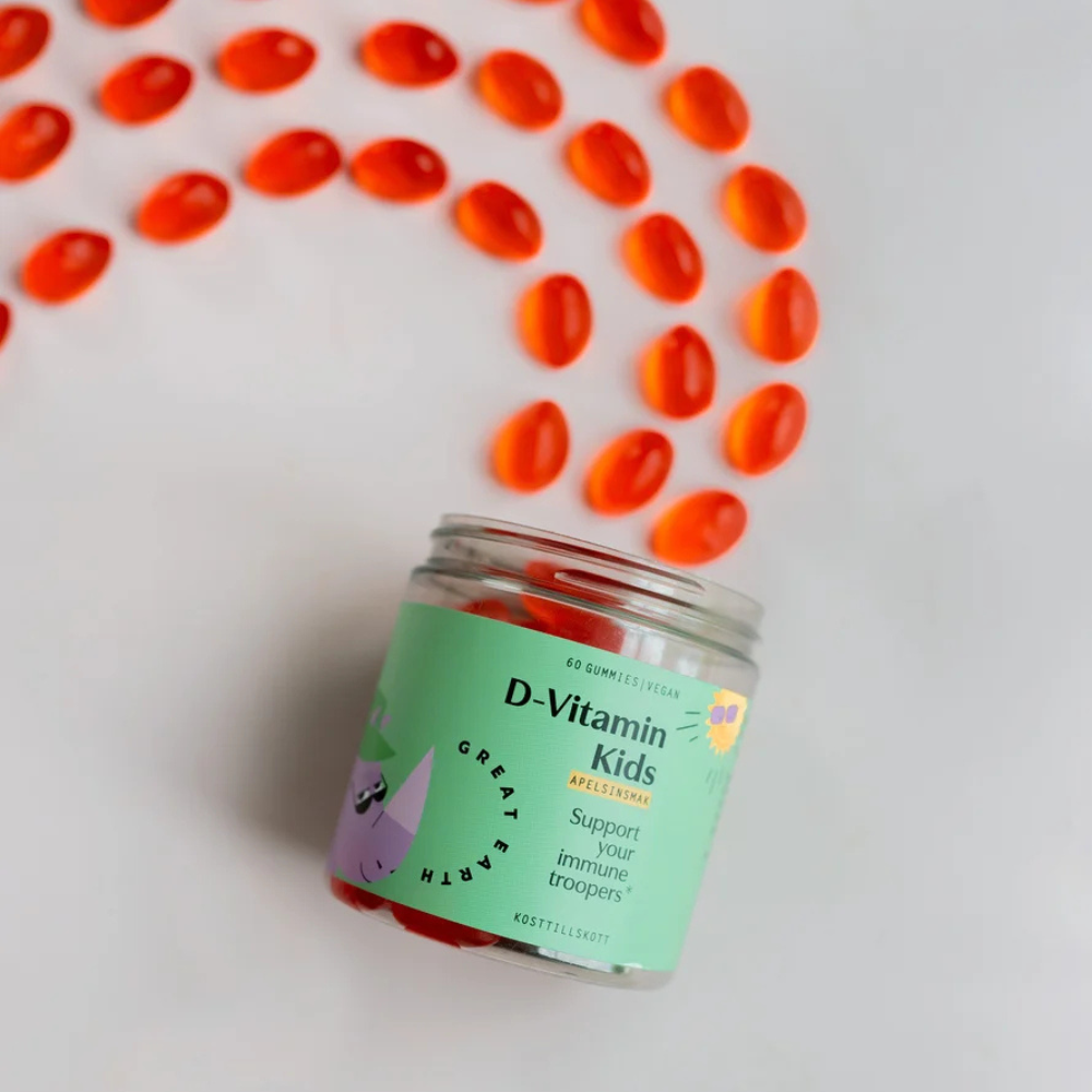 Great Earth D-vitamin Kids on vegaaninen pureskeltava D-vitamiinivalmiste lapsille