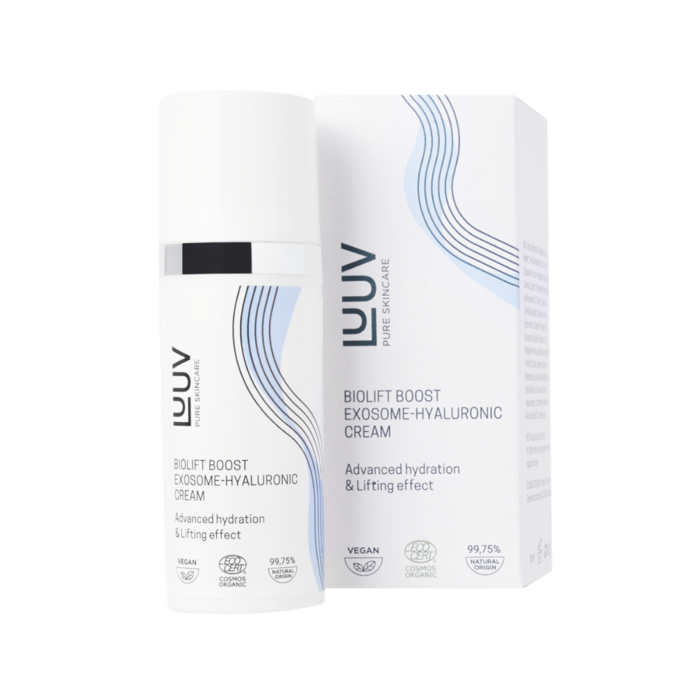 Luuv BioLift Exosome-Hyaluronic Cream on kiinteyttävä eksosomi- ja hyaluronihappovoide joka uudistaa ihoa solutasolla