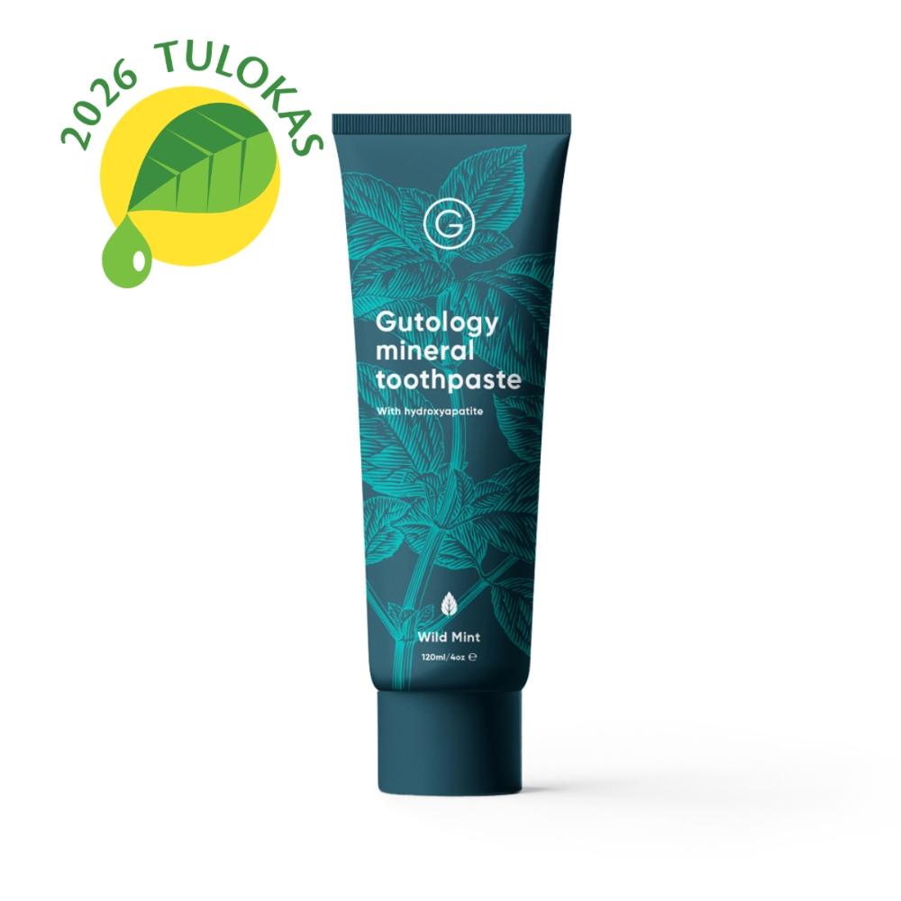 Gutology mineraalihammastahna on hydroksiapatiittia sisältävä luonnollinen ja fluoriton hammastahna. Sisältää hydroksiapatiittia.