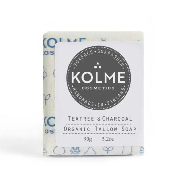 Kolme Cosmetics luomu talisaippua – teepuuöljy ja aktiivihiili