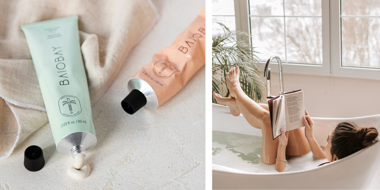 Nainen rentoutuu kylvyssä kirjaa lukien.