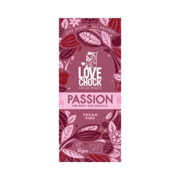 Lovechock Passion on herkullinen, marjaisan makuinen vegaaninen valkosuklaa. Luonnollinen, luomulaatuinen ja vegaaninen.