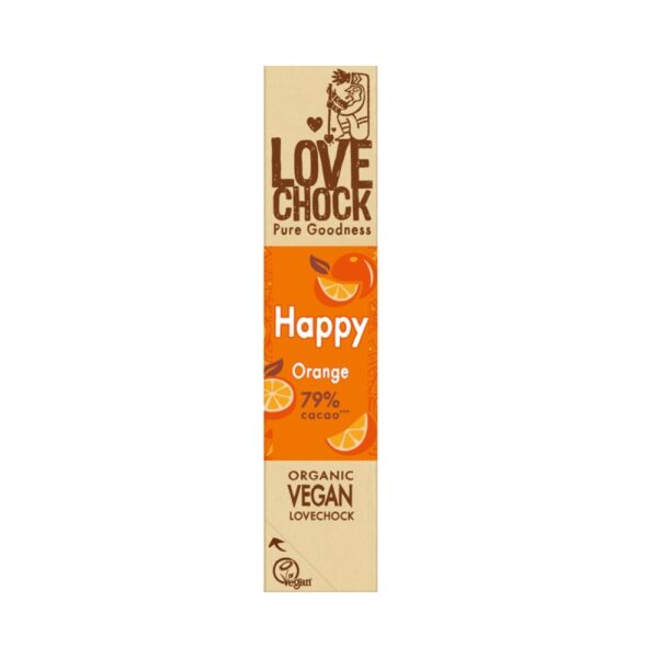 Lovechock Happy on vegaaninen appelsiinisuklaapatukka