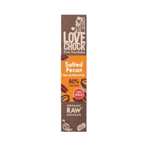 Lovechock Salted Pecan on vegaaninen raakasuklaapatukka pekaanipähkinällä ja merisuolalla