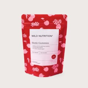 Wild Nutritionin Biotic Gummies on marjaisa pureskeltava maitohappobakteerivalmiste lapsille.