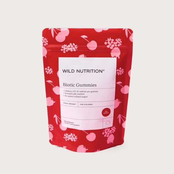 Wild Nutritionin Biotic Gummies on marjaisa pureskeltava maitohappobakteerivalmiste lapsille.