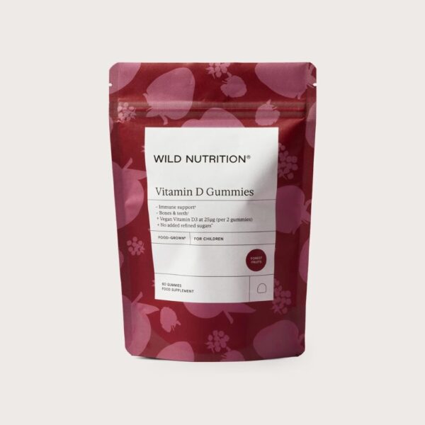 Wild Nutritionin Food-Grown® Vitamin D Gummies on luonnollinen ja vegaaninen pureskeltava D-vitamiinivalmiste lapsille.