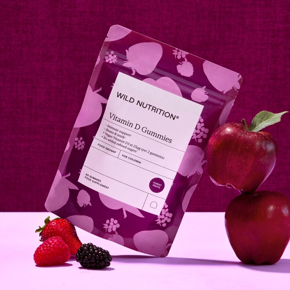 Wild Nutritionin Food-Grown® Vitamin D Gummies on luonnollinen ja vegaaninen pureskeltava D-vitamiinivalmiste lapsille.