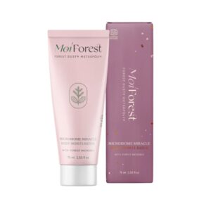 Moi Forest Microbiome Miracle Moisturizer metsäpölyä sisältävä vartalovoide kosteuttaa ja vahvistaa ihon mikrobiomia. Vegaanista luonnonkosmetiikkaa.
