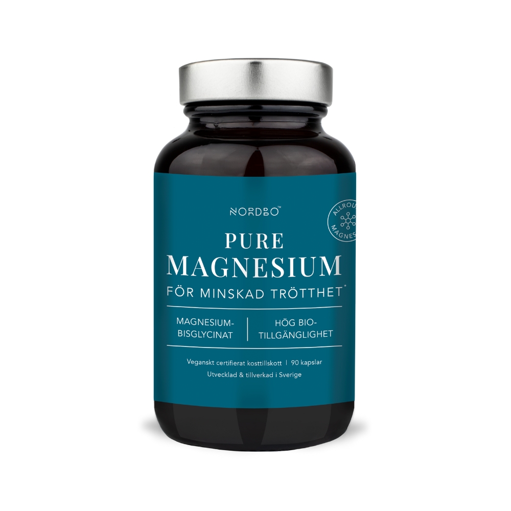 Nordbo Pure Magnesium on monipuolinen ja tehokkaasti imeytyvä magnesiumvalmiste, joka sisältää 100% magnesiumbisglysinaattia