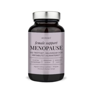 Nordbo Female Support Menopause on suunniteltu vaihdevuosi-ikäisille naisille. Sisältää 10 aktiivista ainesosaa, kuten Lifenol®-humalauutetta ja salviaa.