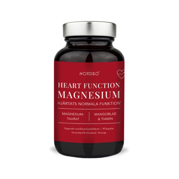 Nordbo Heart Function Magnesium sisältää yhdistelmän magnesiumtauraattia, CareFlow®-mangouutetta ja tiamiinia. Kehitetty sydämen normaalille toiminnalle.
