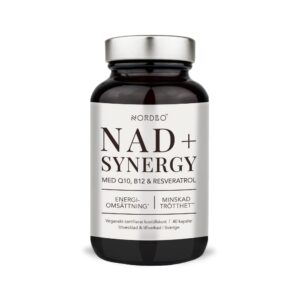 Terveen ikääntymisen tueksi! Nordbo NAD+ Synergy on yli 35-vuotiaille kehitetty synerginen ravintolisä, joka sisältää biologisesti aktiivista niasiinia, ubikinonia, B12-vitamiinia ja resveratrolia.