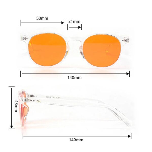 North Ray Säde kirkkaat sinivalolasit iltaan. Oranssi linssi suodattaa sinivaloa ja tukee luonnollista vuorokausirytmiä. Kevyt ja ajaton malli.