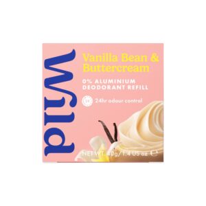 Wild Vanilla & Buttercream deodorantin täyttöpakkaus herkullisella vaniljan ja tonkapavun tuoksulla. Vegaaninen ja alumiiniton deodorantti.