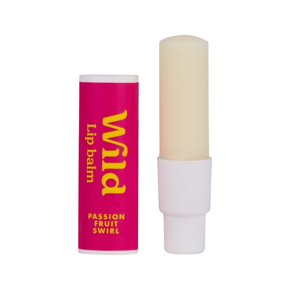 Wild Lip Balm Passionfruit Swirl luonnollinen huulivoide Wildin uudelleenkäytettäviin koteloihin.