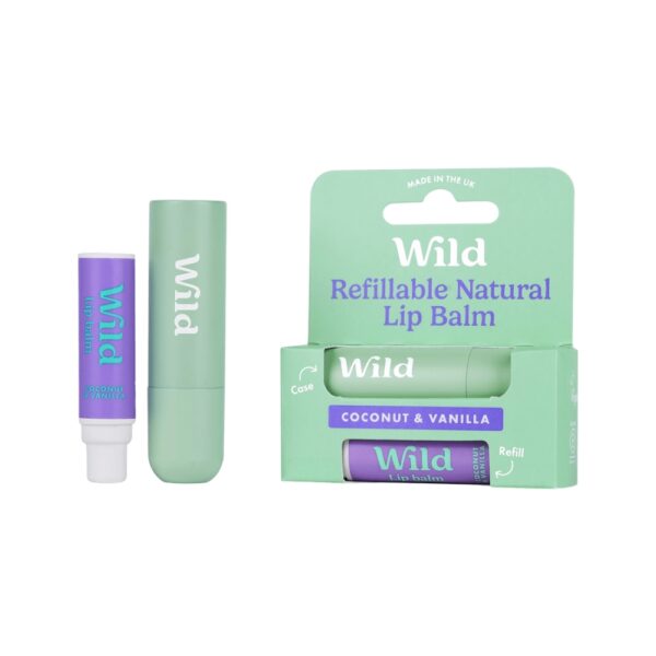Wild Lip Balm Coconut & Vanilla uudelleentäytettävä huulirasva kotelolla