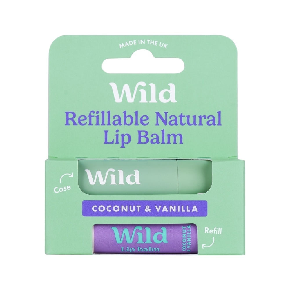Wild Lip Balm Coconut & Vanilla uudelleentäytettävä huulirasva kotelolla