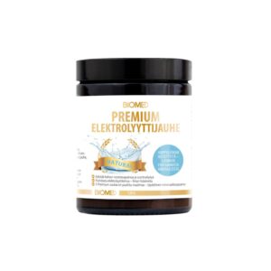 Biomed Premium Elektrolyyttijauhe Natural on laadukas elektrolyyttijauhe, joka tukee kehon luonnollista neste- ja elektrolyyttitasapainoa.