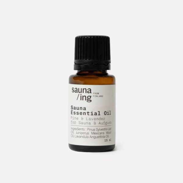 Sauna/ing Sauna Essential Oil mänty & laventeli on 100 % eteerisistä öljyistä valmistettu saunatuoksu, jossa yhdistyvät mänty, laventeli ja setripuu.