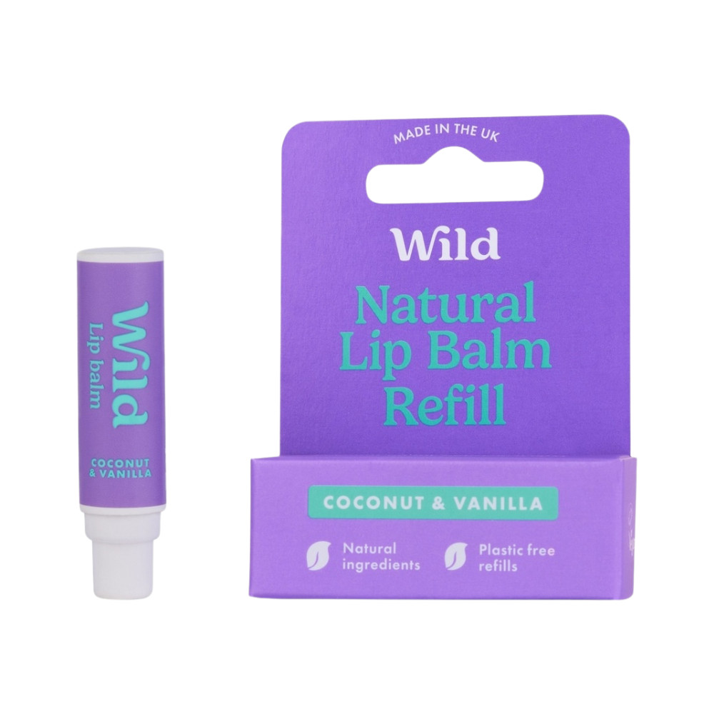 Wild Lip Balm Coconut & Vanilla luonnollinen huulivoide Wildin uudelleenkäytettäviin koteloihin.