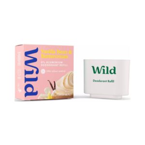 Wild deodorantin täyttöpakkaus herkullisella vaniljan ja tonkapavun tuoksulla. Vegaaninen ja alumiiniton deodorantti.