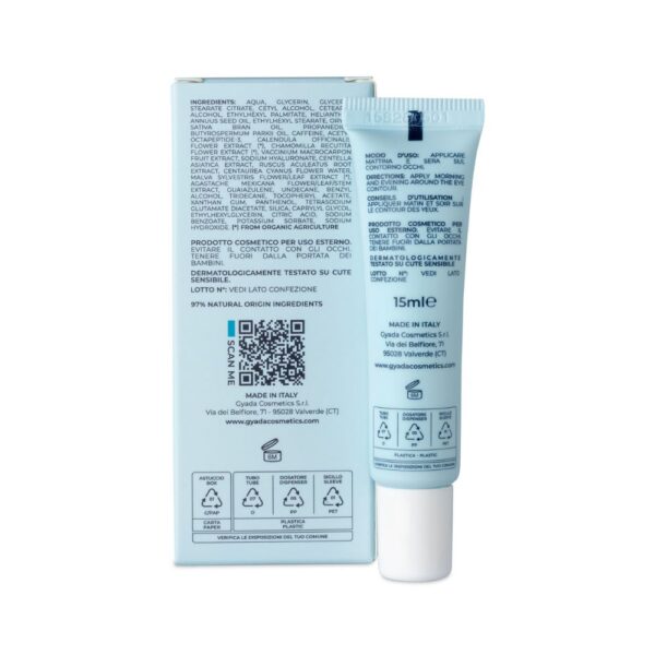 Gyada Eye Contour Cream on kosteuttava luonnonkosmetiikan silmänympärysvoide, joka sisältää peptidejä, kofeiinia ja centella asiaticaa.