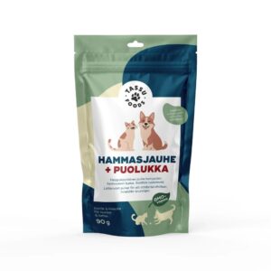 Tassu Foods Hammasjauhe + Puolukka tukee lemmikin suun hyvinvointia, raikastaa hengitystä ja auttaa plakin hallinnassa.